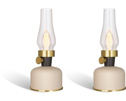 Calex Lavinio Oplaadbare Tafellamp - 2 Stuks - Draadloos - LED Olielamp - Camping Lamp - Binnen en Buiten - Warm Wit Licht - Dimbaar - Zand