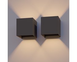 Calex LED Wandlamp Bari - 2 stuks - Kubus - Antraciet/ Grijs - LED Up & Down - Verstelbare Stralingshoek - 7W - Tuinverlichting - Modern Design - Warm Wit Licht - Voor Binnen en Buiten