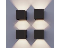 Calex LED Wandlamp Bari - 4 stuks - Kubus - Zwart - LED Up & Down - Verstelbare Stralingshoek - 7W - Tuinverlichting - Modern Design - Warm Wit Licht - Voor Binnen en Buiten