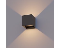Calex LED Wandlamp Bari - Kubus - LED Up & Down - Verstelbare Stralingshoek - 7W - Tuinverlichting - Modern Design - Warm Wit Licht - Voor Binnen en Buiten - Antraciet
