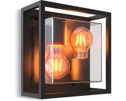 Calex LED Wandlamp Bologna - 2x E27 – IP44 Spatwaterdicht - Zwart – Aluminium – Industrieel – Modern