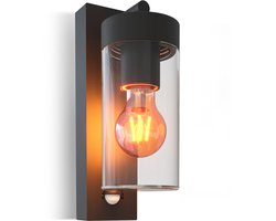 Calex LED Wandlamp Perugia - E27 – IP44 Spatwaterdicht – Zwart - Bewegingssensor - Aluminium – Industrieel – Modern