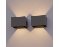 Calex LED Wandlamp Venice - 2 Stuks, Rechthoek, LED Up & Down, Verstelbare Stralingshoek, 7W, Tuinverlichting, Modern Design, Warm Wit Licht, Voor Binnen en Buiten, Antraciet/Grijs