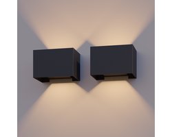 Calex LED Wandlamp Venice - 2 Stuks - Rechthoek - Zwart - LED Up & Down - Verstelbare Stralingshoek - 7W - Tuinverlichting - Modern Design - Warm Wit Licht - Voor Binnen en Buiten
