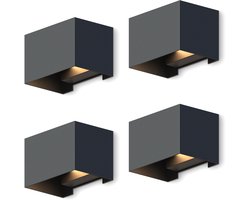 Calex LED Wandlamp Venice - 4 Stuks - Rechthoek - Zwart - LED Up & Down - Verstelbare Stralingshoek - 7W - Tuinverlichting - Modern Design - Warm Wit Licht - Voor Binnen en Buiten