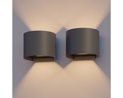 Calex LED Wandlamp Verona - Set van 2 - Oval - Up & Down Tuinverlichting - Modern Design - Warm Wit Licht - Voor Binnen en Buiten - Verstelbare Stralingshoek - Eenvoudige Installatie - 7W - Antraciet