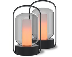 Calex Luminaires Como - Oplaadbare Tafellamp - 2 Stuks - Draadloos - Vuureffect - Warm Wit Licht - Accu - Touch - Waterdicht - Decoratie voor Tuin, Woonkamer, Slaapkamer - Sfeerverlichting – Zwart