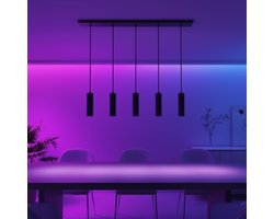 Calex Slimme Hanglamp - Smart GU10 - 5-Lichts Tube - Industrieel - Mat Zwart - Aluminum