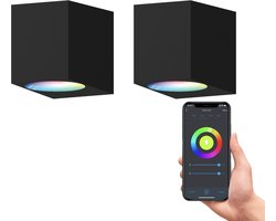 Calex Slimme LED Wandlamp Downlight – Set van 2 Stuks - Zwart – Smart Buitenlamp – App Bedienbaar - Voor binnen en Buiten