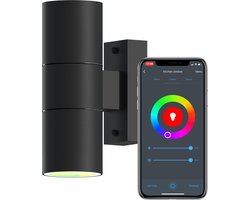 Calex Slimme Up & Down LED Wandlamp – Zwart – RVS - Smart Buitenlamp – App bedienbaar – Voor binnen en Buiten
