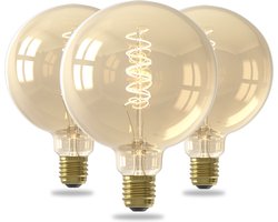 Calex Spiraal Filament LED Lamp - Set van 3 stuks - G125 Vintage Lichtbron - E27 - Goud - Warm Wit Licht - Dimbaar