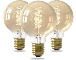 Calex Spiraal Filament LED Lamp - Set van 3 stuks - G80 Vintage Lichtbron - E27 - Goud - Warm Wit Licht - Dimbaar