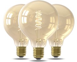 Calex Spiraal Filament LED Lamp - Set van 3 stuks - G95 Vintage Lichtbron - E27 - Goud - Warm Wit Licht - Dimbaar