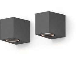 Calex Wandlamp Downlight Sanremo - GU10 - IP54 Water- en Stofbestendig - Geschikt voor Binnen en Buiten - Eenvoudige installatie - Rechthoek - Antraciet – 2-Pack