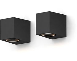 Calex Wandlamp Downlight Sanremo - GU10 - IP54 Water- en Stofbestendig - Geschikt voor Binnen en Buiten - Eenvoudige installatie - Rechthoek - Zwart – 2-Pack