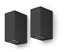 Calex Wandlamp Up & Downlight Bergamo - 2x GU10 - IP54 Water- en Stofbestendig - Geschikt voor Binnen en Buiten - Eenvoudige installatie - Rechthoek - Zwart – 2-Pack