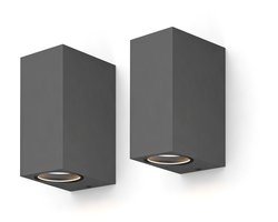 Calex Wandlamp Up & Downlight Bergamo - 2x GU10 - IP54 Water- en Stofbestendig - Geschikt voor Binnen en Buiten - Eenvoudige installatie - Rechthoek - Antraciet – 2-Pack