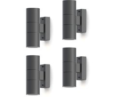 Calex Wandlamp Up & Downlight Turin - 2x GU10 - IP54 Water- en Stofbestendig - Geschikt voor Binnen en Buiten - Eenvoudige installatie - Cilinder - Antraciet – 4-Pack