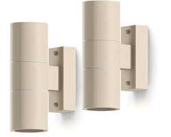 Calex Wandlamp Up & Downlight Turin - 2x GU10 - IP54 Water- en Stofbestendig - Geschikt voor Binnen en Buiten - Eenvoudige installatie - Cilinder - Zand – 2-Pack