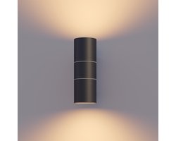 Calex Wandlamp Up & Downlight Turin - 2x GU10 - IP54 Water- en Stofbestendig - Geschikt voor Binnen en Buiten - Eenvoudige installatie - Cilinder - Zwart