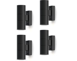 Calex Wandlamp Up & Downlight Turin - 2x GU10 - IP54 Water- en Stofbestendig - Geschikt voor Binnen en Buiten - Eenvoudige installatie - Cilinder - Zwart – 4-Pack