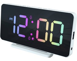 Caliber Wekker - Digitale Wekker - Slimline - Twee alarmen - Groot Dimbaar Meerkleurig Display - Wit (HCG024X)