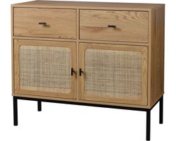 CALICOSY - 2 Deurs 2 Lades ladekast met Rotan Caning - L90cm