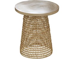 CALICOSY - Bijzettafel met bamboe blad en rotan onderstel 40x40x45cm