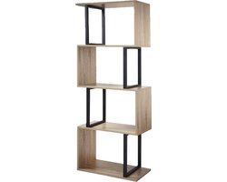 CALICOSY - Boekenkast met 4 Niveaus en Houten Decor en Metalen Staanders - H148cm