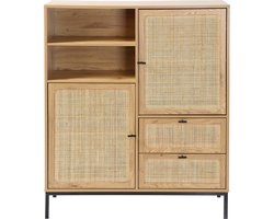 CALICOSY - Dressoir hoog met natuurlijke rotan gevels 100x40x120cm