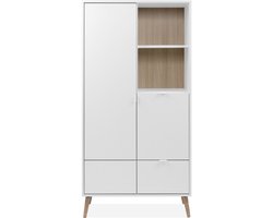 CALICOSY - Dressoir met 2 deuren, 2 niches, 1 lade in wit en eiken decor H155 cm - KLINT