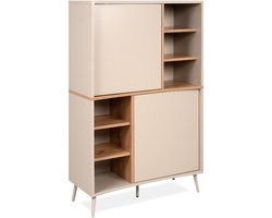 CALICOSY - Dressoir met 2 deuren, 6 decoratieve niches in zandkleur en eiken, handgemaakt, hoogte 140 cm - MYR