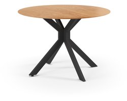 CALICOSY - Folding round table decorated in oak and black metal D110 cm - NELLY