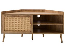 CALICOSY - Hoek TV-meubel met 1 deur en rotan front en 2 open nissen L120 cm - PALMO