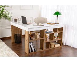 CALICOSY - Hoekbureau met opbergruimte, wit en Atlantisch den decor L130 cm - VESPER
