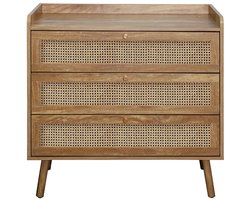 CALICOSY - Ladekast met 3 lades en fronten van natuurlijk rotan L80 cm - PALMO