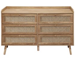 CALICOSY - Ladekast met 6 laden en natuurlijke rotan fronten 120x39x79cm
