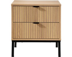 CALICOSY - Nachtkastje 2 Laden - Geribbeld Houten Effect - B45 x H51 cm