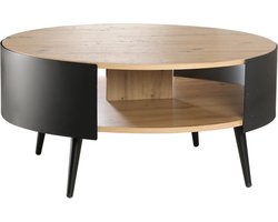 CALICOSY - Ronde salontafel 2 niveaus bestaande uit zwart metalen zijwand 80x80x39cm