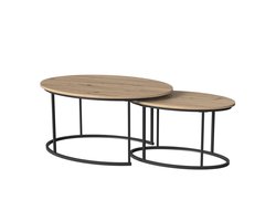 CALICOSY - Set van 2 ovale salontafels in nestvorm met eikenlook, L90 cm - LENNY