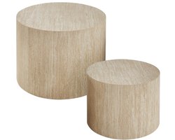 CALICOSY - Set van 2 ronde salontafels in travertijnlook - MAIA
