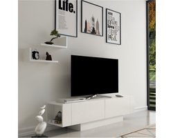 CALICOSY - TV-meubel 2 deuren en 2 witte wandplanken L150 cm - Matera