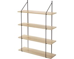 CALICOSY - Wandplank met 4 houten planken en metalen structuur 60x16x80cm