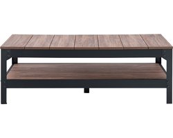 CALICOSY - Zwarte metalen en houten salontafel 118x70x40cm