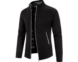CALIYO Heren Vest - Coltrui Heren - Trui Heren - Fijn Gebreid - Met opstaande kraag met rits winter - Zwart