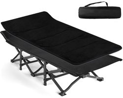 CALIYO - Kampeerbed - Campingbed - Logeerbed - Stretcher - Sterk Frame - Inklapbaar - 1 Persoon - Zwart - 188x71x49cm