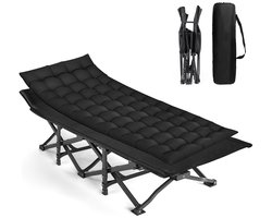CALIYO - Kampeerbed - Campingbed met Kussen - Logeerbed - Stretcher - Sterk Frame - Inklapbaar - 1 Persoon - Draagvermogen 200KG - Zwart - 71x188cm