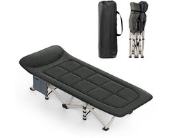 CALIYO - Veldbed - Kampeerbed - Campingbed met Kussen - Inklapbaar Logeerbed / Stretcher - Sterk Frame - 1 Persoon - 68x190cm - Zwart