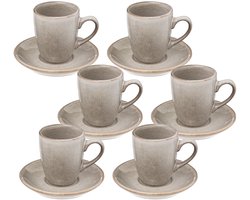 Callie Taupe Kop en Schotel - Set van 6 - 9 cl - Stoneware Materiaal