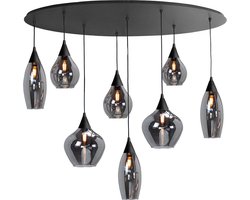 Cambio Hanglamp 8 lichts ovaal mat zwart + glas smoke - Modern - Highlight